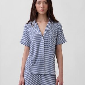 Classic Striped Short-Sleeve Pajama Top and Pajama Shorts Set - Blue/White